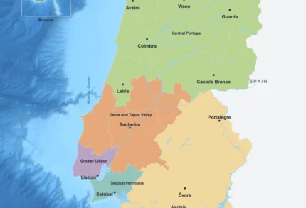 Kart over Portugals regioner
