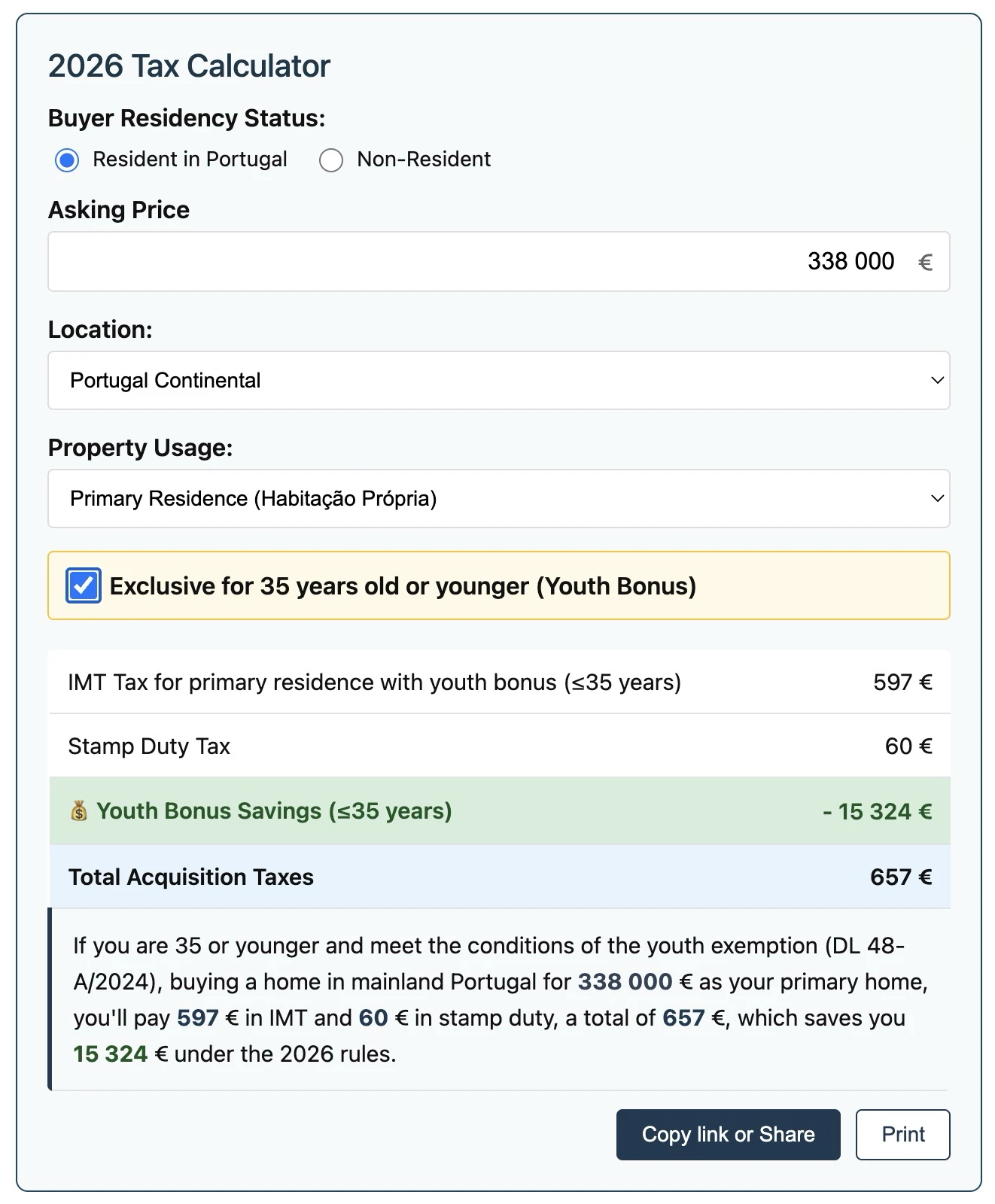 IMT and Stamp Duty calculator for buying property in Portugal